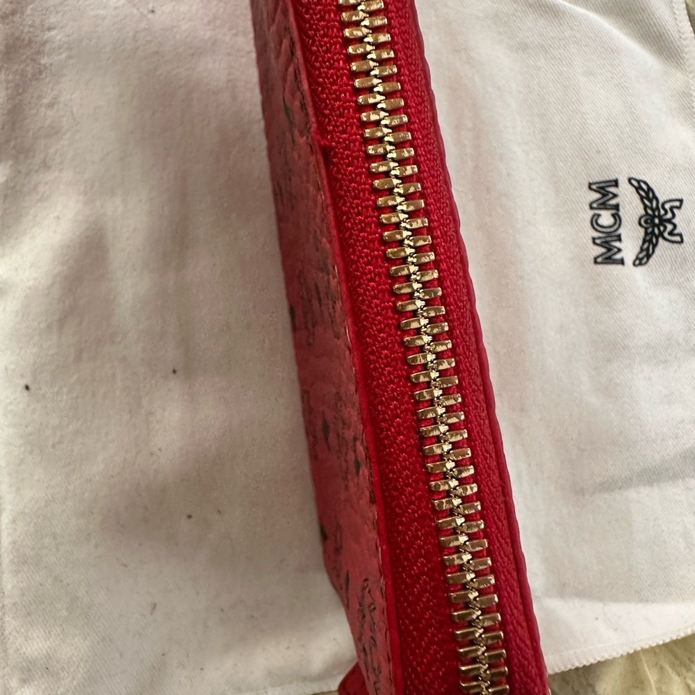 MCM Red Wallet with Gold Zipper